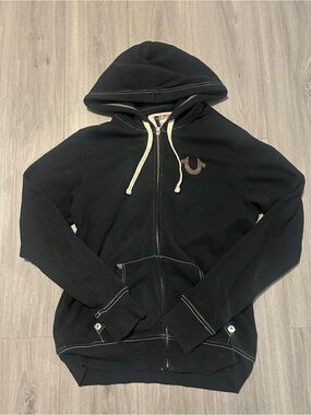 True Religion Black Hoodie with White Contrast Stitching